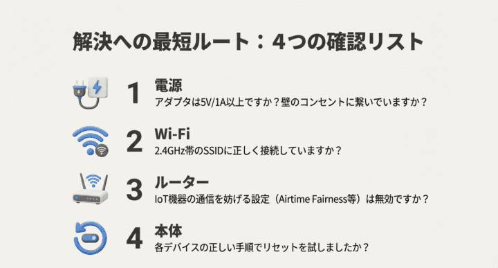動かないときの４つの確認リスト