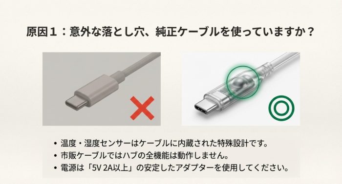 純正のusbケーブルを使うこと