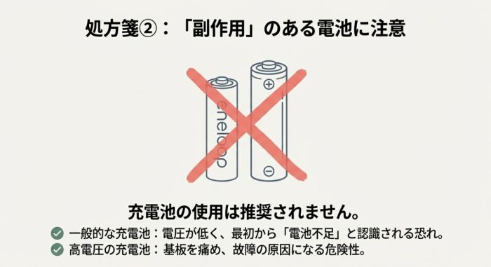 エネループなど、充電式の電池はお勧めできない