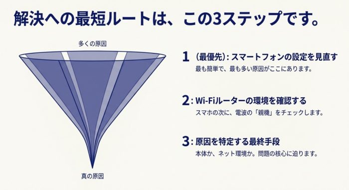 3ステップで確認すれば接続問題を解決できる。