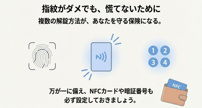 NFCの登録やパスコードの登録を忘れずに。