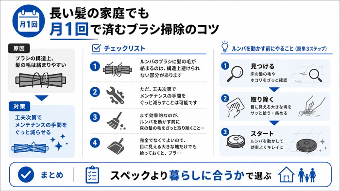 長い髪の家庭でも月1回で済むブラシ掃除のコツ