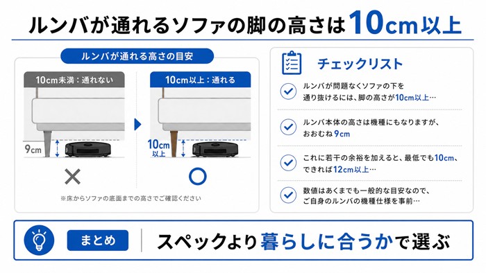 ルンバが通れるソファの脚の高さは10cm以上