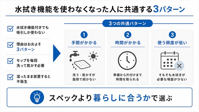 水拭き機能を使わなくなった人に共通する3パターン