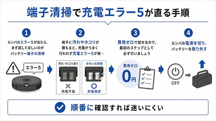 端子清掃で充電エラー5が直る手順