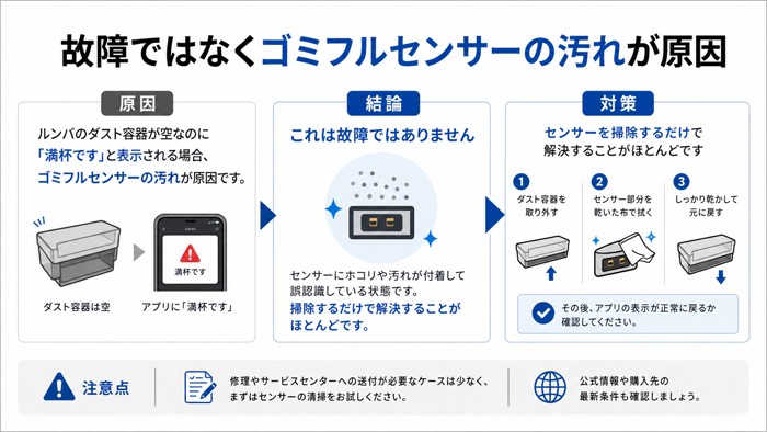 故障ではなくゴミフルセンサーの汚れが原因