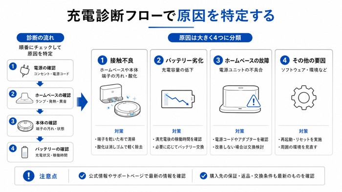 充電診断フローで原因を特定する
