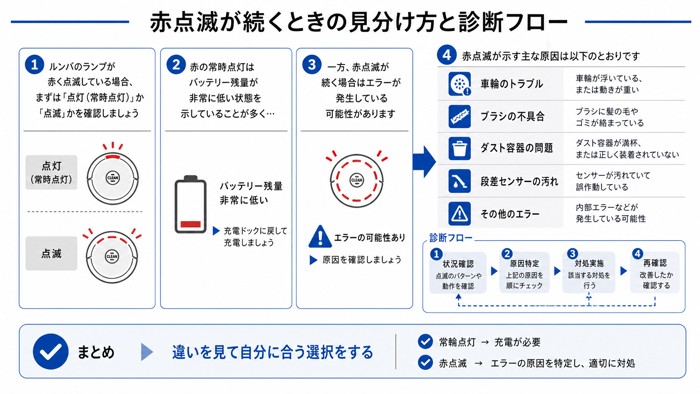 赤点滅が続くときの見分け方と診断フロー