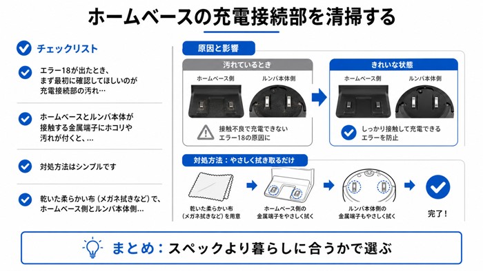 ホームベースの充電接続部を清掃する