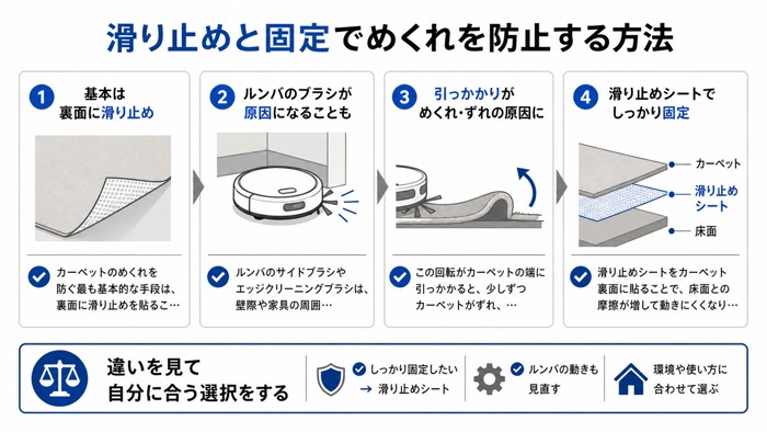 滑り止めと固定でめくれを防止する方法
