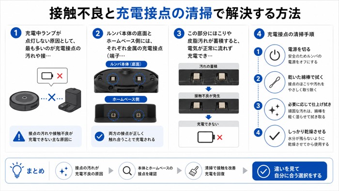 接触不良と充電接点の清掃で解決する方法