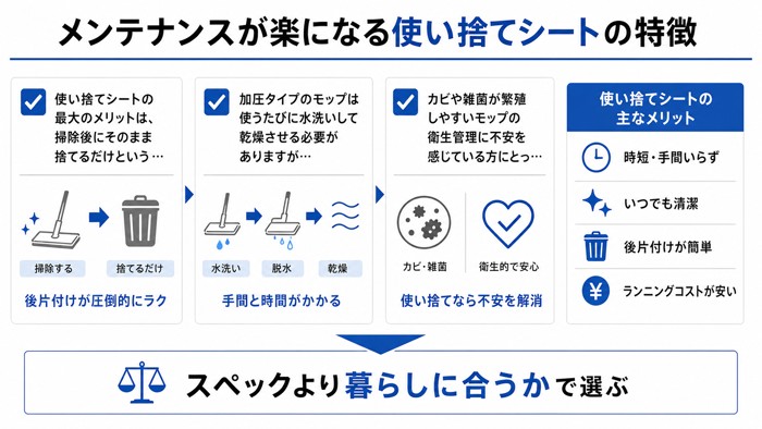 メンテナンスが楽になる使い捨てシートの特徴