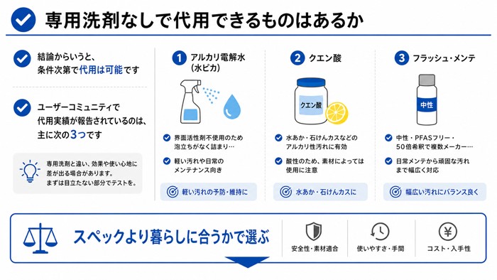 専用洗剤なしで代用できるものはあるか