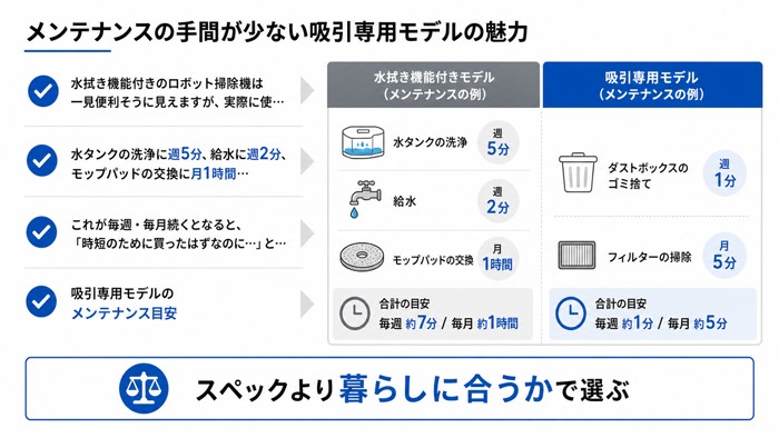 メンテナンスの手間が少ない吸引専用モデルの魅力