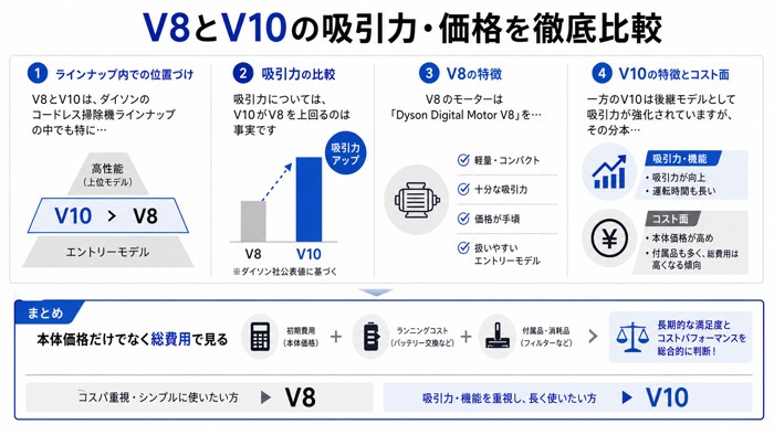 V8とV10の吸引力・価格を徹底比較