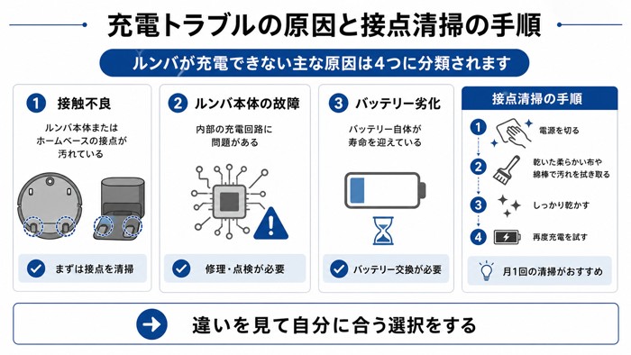 充電トラブルの原因と接点清掃の手順