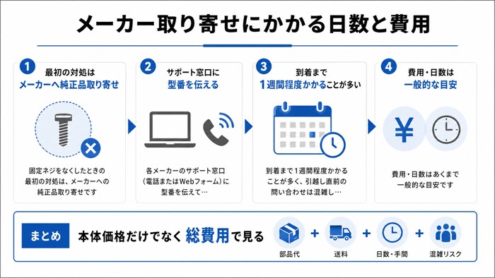 メーカー取り寄せにかかる日数と費用