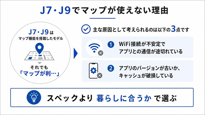 J7・J9でマップが使えない理由