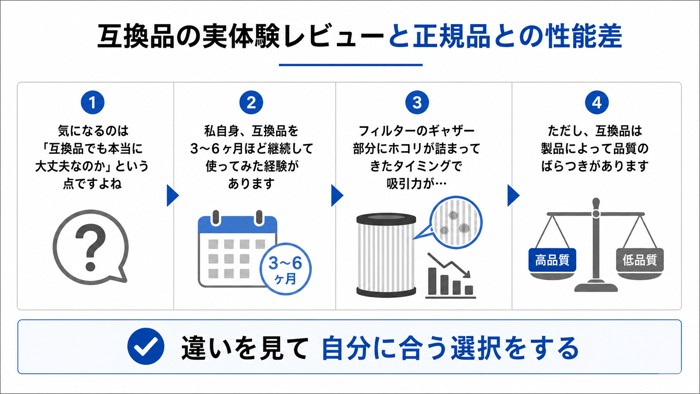 互換品の実体験レビューと正規品との性能差