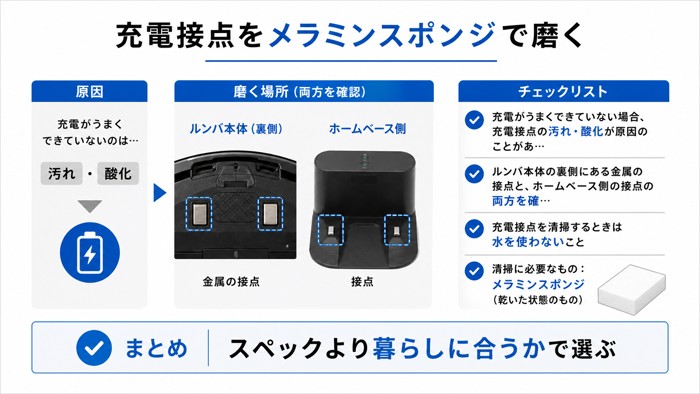 充電接点をメラミンスポンジで磨く