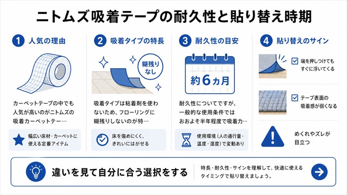 ニトムズ吸着テープの耐久性と貼り替え時期