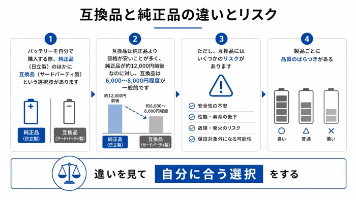 互換品と純正品の違いとリスク