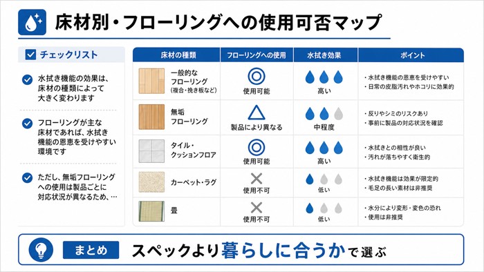 床材別・フローリングへの使用可否マップ