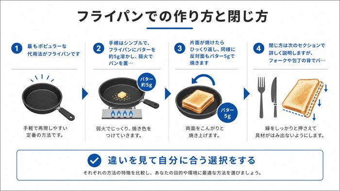 フライパンでの作り方と閉じ方