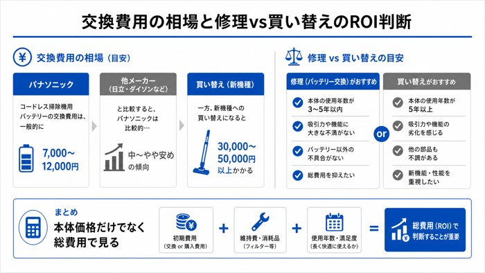 交換費用の相場と修理vs買い替えのROI判断