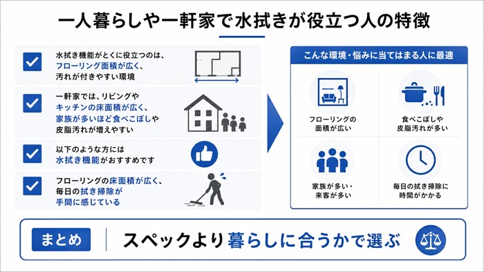 一人暮らしや一軒家で水拭きが役立つ人の特徴