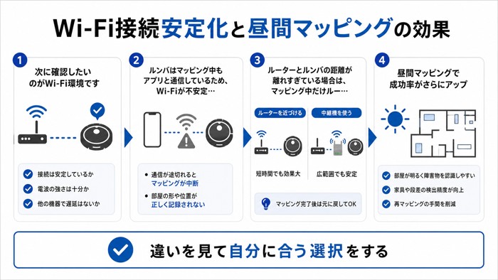 Wi-Fi接続安定化と昼間マッピングの効果