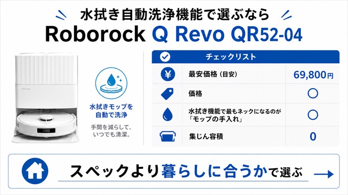 水拭き自動洗浄機能で選ぶなら Roborock Q Revo QR52-04