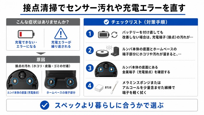接点清掃でセンサー汚れや充電エラーを直す