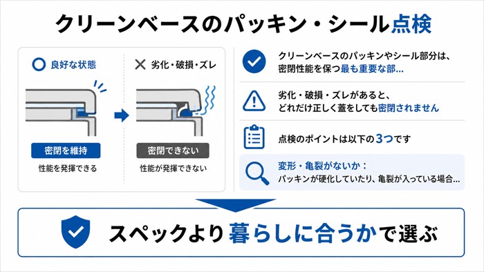 クリーンベースのパッキン・シール点検