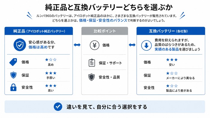 純正品と互換バッテリーどちらを選ぶか
