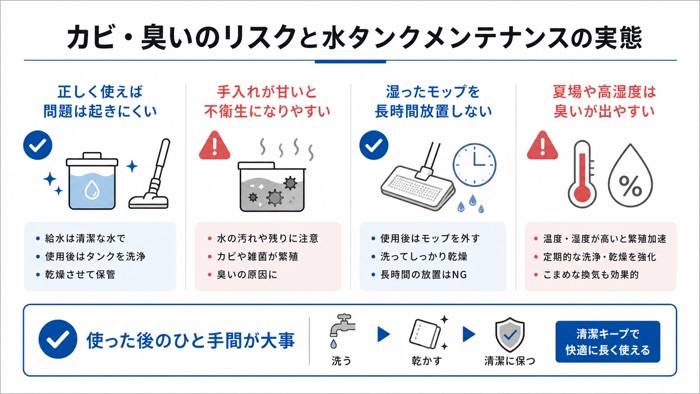 カビ・臭いのリスクと水タンクメンテナンスの実態