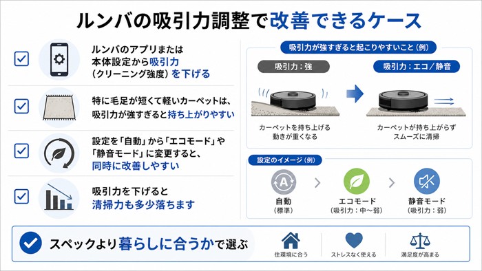ルンバの吸引力調整で改善できるケース
